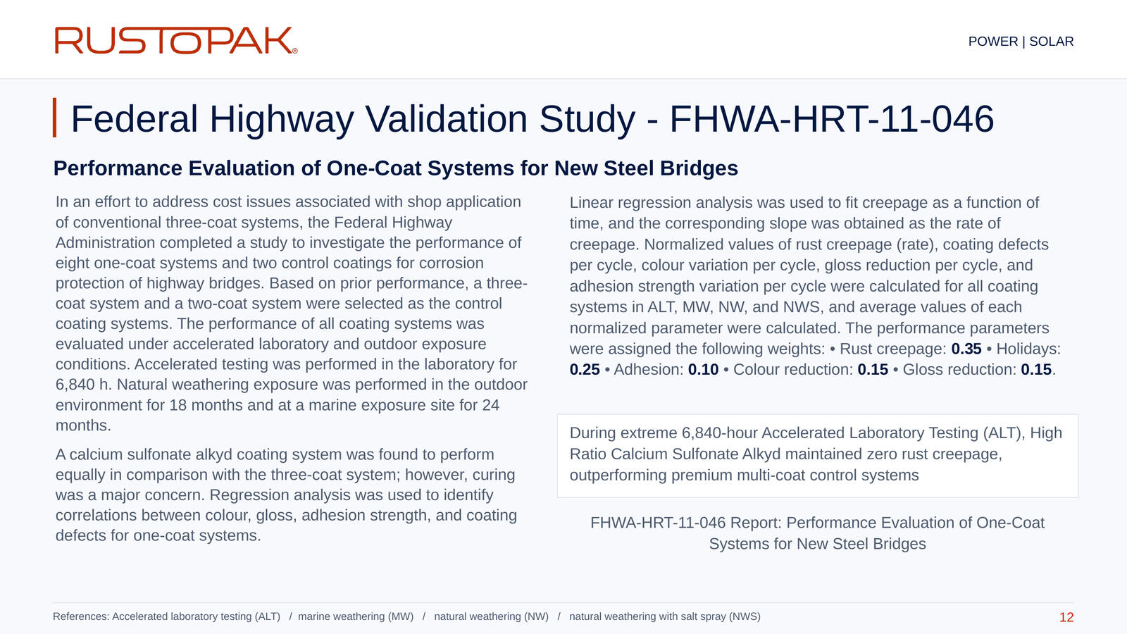 12. Federal Highway Validation Study - FHWA-HRT-11-046 Slide 12: FHWA study summary covering exposure conditions, evaluation methods and performance measures.